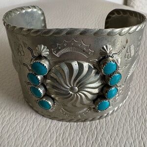 Silver Tone with Faux Turquoise Cuff Bracelet